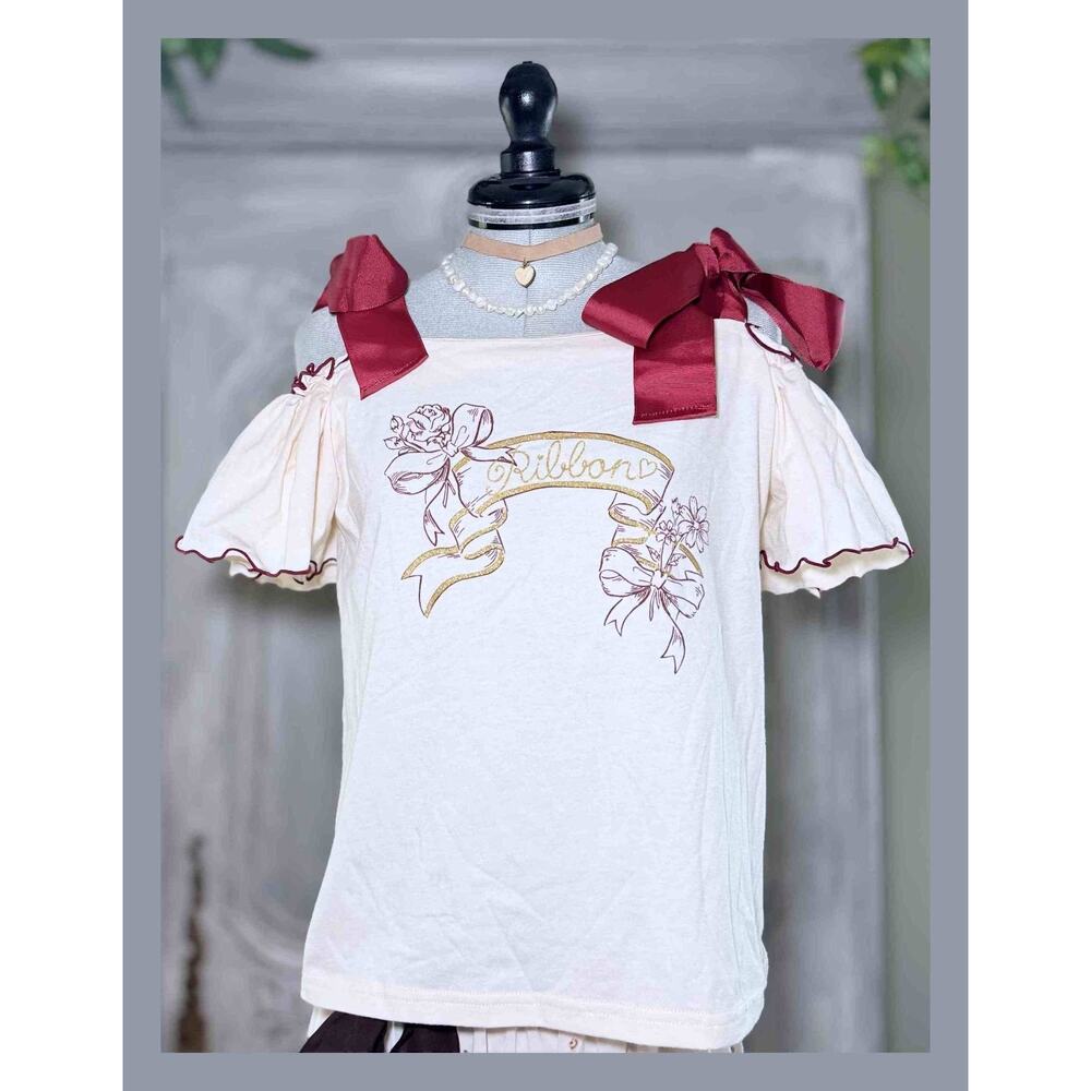 Liz Lisa Off Shoulder Ribbon Print Top Jfashion Gyaru Himekaji Shoujo Girl Japan - Picture 2 of 15